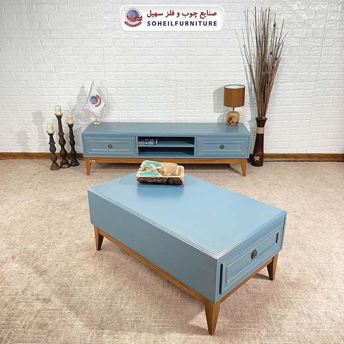 میز تلویزیون آبی چوبی و میز جلو مبلی آبی چوبی : مناسب دکوراسیون آبی