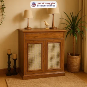 جاکفشی حصیری چوب و MDF کشو دار مدل 142 سهیل (روکش طبیعی چوب بلوط حصیربافت) - رنگ: گردویی, رنگ سفارشی مشتری(داخل توضیحات سفارش رنگ دلخواهتون نوشته شود) - نوع روکش صفحه: چوب بلوط - جنس اسکلت داخلی (کلاف): ام دی اف (MDF), چوب راش گرجستان - ارسال فوری به سراسر کشور از تهران