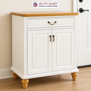 جاکفشی چوب و MDF مدل 140 سهیل (جاکفشی سفید خودرنگ روکش طبیعی چوب بلوط) - رنگ: سفید, رنگ سفارشی مشتری(داخل توضیحات سفارش رنگ دلخواهتون نوشته شود) - ارسال فوری به سراسر کشور از تهران