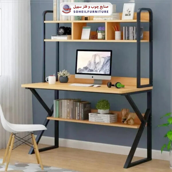میز تحریر(میز کامپیوتر) MDF و فلز سهیل مدل پینترستی k کتابخانه دار