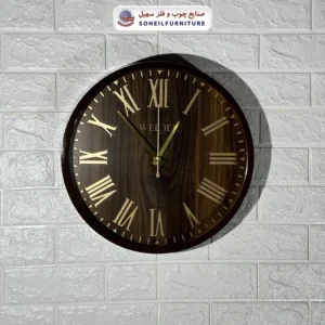 ساعت دیواری چوبی ولدر پس زمینه طرح چوب شمارنده لاتین