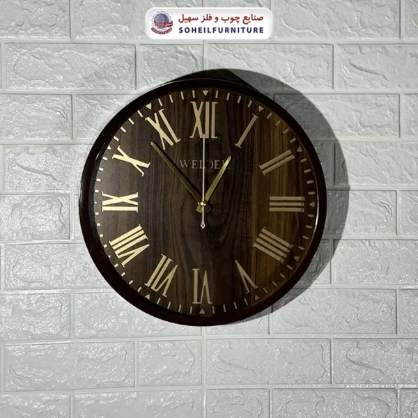 ساعت دیواری چوبی ولدر پس زمینه طرح چوب شمارنده لاتین - ارسال فوری به سراسر کشور از تهران