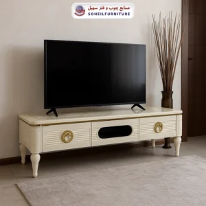 میز تلویزیون 0084 سهیل (روکش طرح سنگ) - رنگ: طوسی, فندقی, کرم, مشکی - طول: 160 سانتی متر - نوع روکش صفحه: ام دی اف - جنس اسکلت داخلی (کلاف): ام دی اف (MDF) - ارسال فوری به سراسر کشور از تهران
