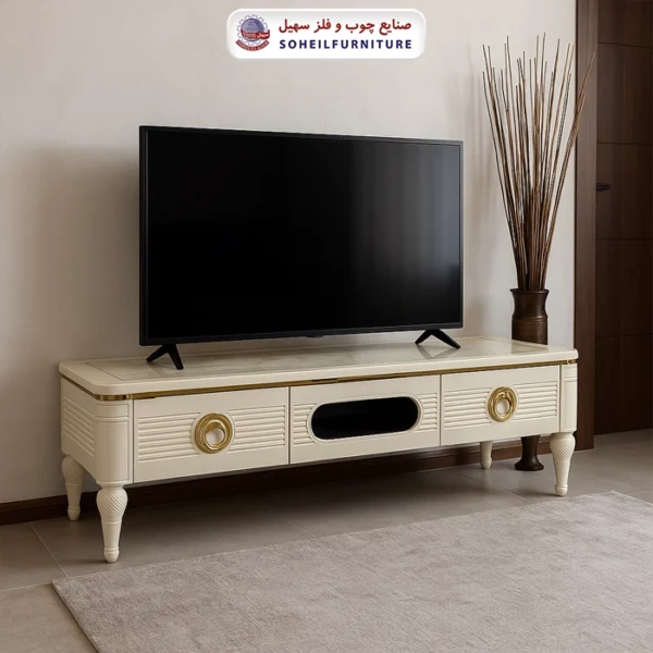 میز تلویزیون 0084 سهیل (روکش طرح سنگ) - رنگ: طوسی, فندقی, کرم, مشکی - طول: 160 سانتی متر - نوع روکش صفحه: ام دی اف - جنس اسکلت داخلی (کلاف): ام دی اف (MDF) - ارسال فوری به سراسر کشور از تهران