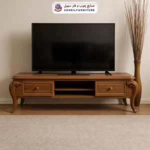 میز تلویزیون 0086 سهیل (روکش وکیوم) - رنگ: فندقی روشن - طول: 160 سانتی متر - جنس اسکلت داخلی (کلاف): ام دی اف (MDF), چوب راش گرجستان - ارسال فوری به سراسر کشور از تهران