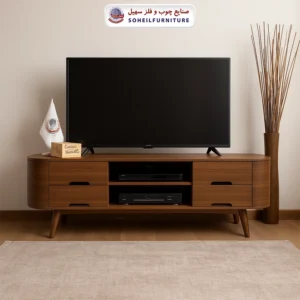 میز تلویزیون 129 سهیل (روکش ضد آب و ضد خش وکیوم) - رنگ: فندقی, فندقی روشن - طول: 160 سانتی متر, 180 سانتی متر - نوع روکش صفحه: وکیوم - جنس اسکلت داخلی (کلاف): ام دی اف (MDF), چوب راش گرجستان - ارسال فوری به سراسر کشور از تهران