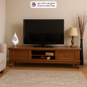 میز تلویزیون 132 سهیل (روکش طبیعی چوب بلوط) - رنگ: گردویی سرخ, گردویی سیر, رنگ سفارشی مشتری(داخل توضیحات سفارش رنگ دلخواهتون نوشته شود) - طول: 140 سانتی متر, 160 سانتی متر, 180 سانتی متر - نوع روکش صفحه: چوب بلوط - جنس اسکلت داخلی (کلاف): ام دی اف (MDF), چوب راش گرجستان - ارسال فوری به سراسر کشور از تهران