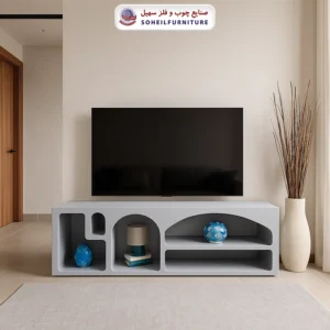 میز تلویزیون مینیمال طوسی رنگ سهیل - رنگ: سفید, طوسی, کرم, مشکی - طول: 160 سانتی متر, 180 سانتی متر - جنس اسکلت داخلی (کلاف): ام دی اف (MDF) - ارسال فوری به سراسر کشور از تهران