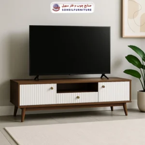 میز تلویزیون 104 سهیل (روکش طبیعی چوب بلوط) - رنگ: سفید, طوسی, مشکی, یشمی, رنگ سفارشی مشتری(داخل توضیحات سفارش رنگ دلخواهتون نوشته شود) - طول: 140 سانتی متر, 160 سانتی متر, 180 سانتی متر - نوع روکش صفحه: چوب گردو - جنس اسکلت داخلی (کلاف): ام دی اف (MDF), چوب راش گرجستان - ارسال فوری به سراسر کشور از تهران