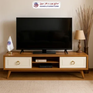 میز تلویزیون 133 سهیل (روکش طبیعی چوب بلوط) - رنگ: خودرنگ, رنگ سفارشی مشتری(داخل توضیحات سفارش رنگ دلخواهتون نوشته شود) - طول: 140 سانتی متر, 160 سانتی متر, 180 سانتی متر - نوع روکش صفحه: چوب بلوط - جنس اسکلت داخلی (کلاف): ام دی اف (MDF), چوب راش گرجستان - ارسال فوری به سراسر کشور از تهران