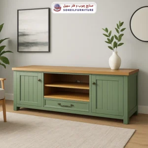 میز تلویزیون 144 سهیل (روکش طبیعی چوب بلوط) - رنگ: سبز, رنگ سفارشی مشتری(داخل توضیحات سفارش رنگ دلخواهتون نوشته شود) - طول: 160 سانتی متر, 180 سانتی متر - نوع روکش صفحه: چوب بلوط - جنس اسکلت داخلی (کلاف): ام دی اف (MDF) - ارسال فوری به سراسر کشور از تهران