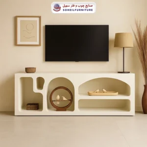 میز تلویزیون مینیمال کرم رنگ سهیل - رنگ: سفید, طوسی, کرم, مشکی - طول: 160 سانتی متر, 180 سانتی متر - جنس اسکلت داخلی (کلاف): ام دی اف (MDF) - ارسال فوری به سراسر کشور از تهران